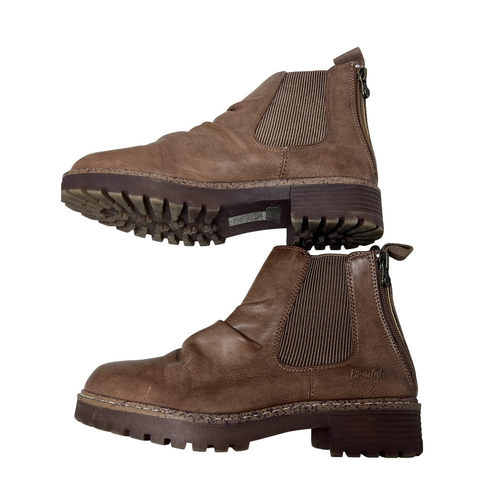 Blowfish Chelsea Boots Womens Size 7.5 Brown Faux Leather Ankle Lug Sole‎ Zip